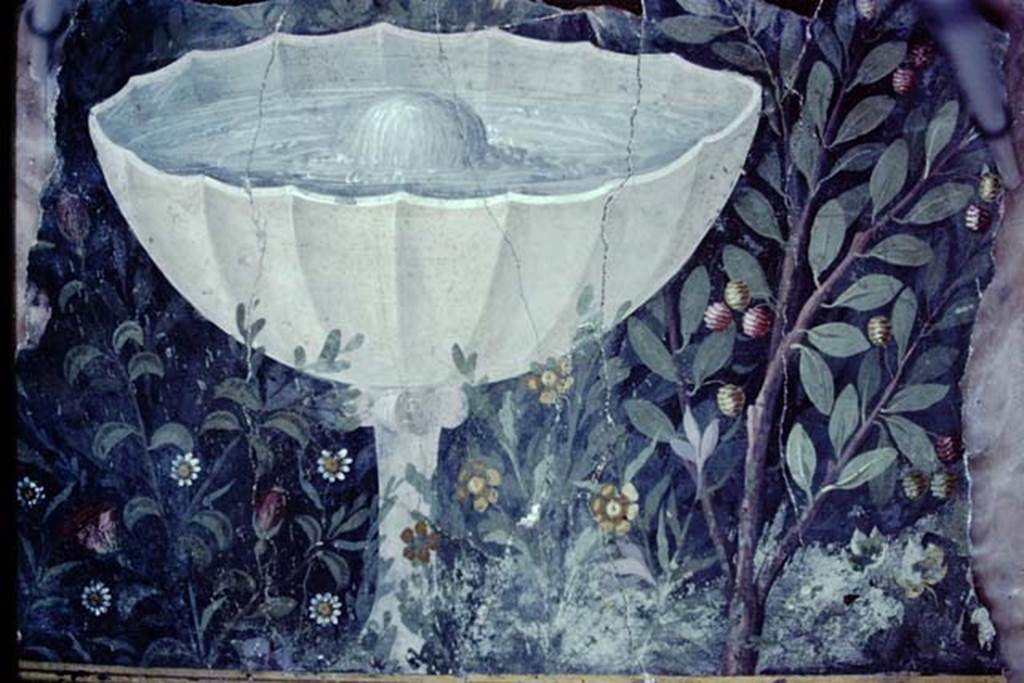 VI.17.42 Pompeii. 1983. Oecus 32, part of garden fresco from north wall during its reconstruiction. Photo by Stanley A. Jashemski.
Source: The Wilhelmina and Stanley A. Jashemski archive in the University of Maryland Library, Special Collections (See collection page) and made available under the Creative Commons Attribution-Non Commercial License v.4. See Licence and use details. J80f0583