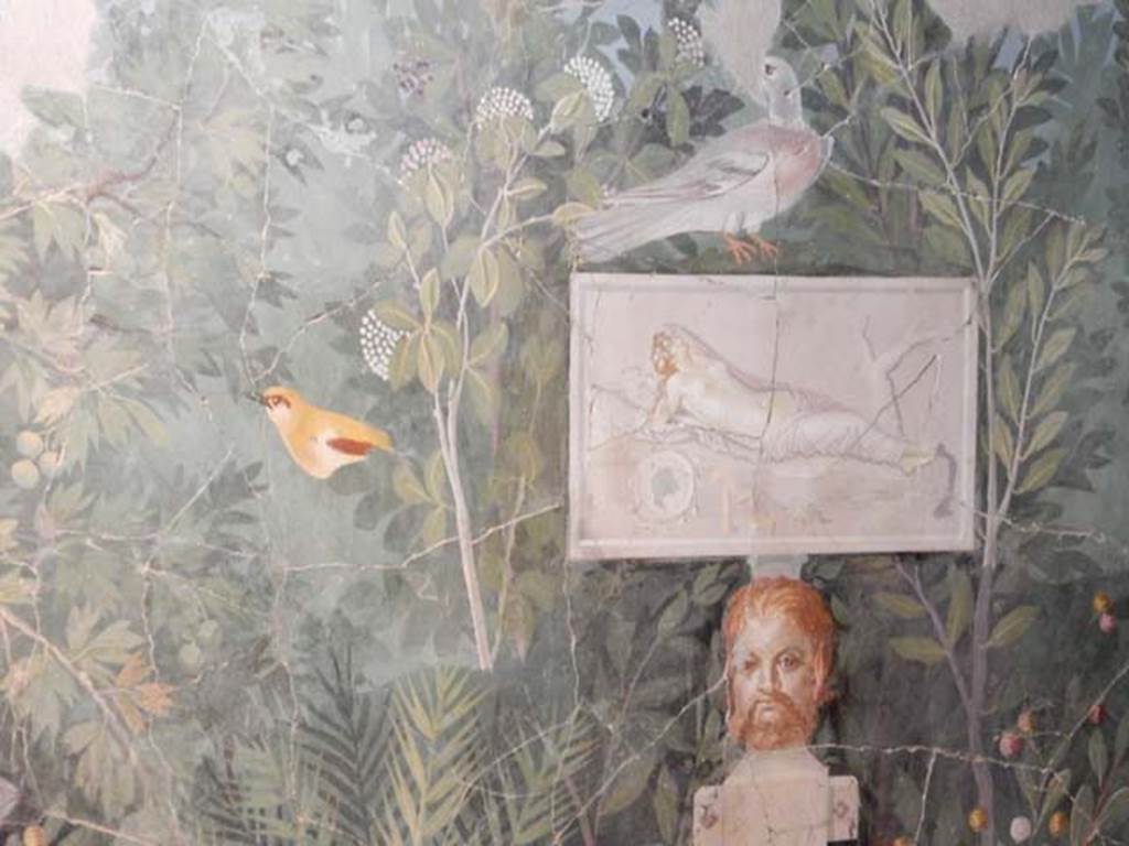 VI.17.42 Pompeii. Oecus 32. Part of garden fresco from south wall. Inventory number 40692.
Photograph courtesy of Stefano Bolognini (Own work) via Wikimedia Commons.
