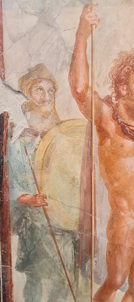 VI.17.42 Pompeii, April 2022.
Triclinium 20, detail from south wall. On display in Antiquarium.
Photo courtesy of Giuseppe Ciaramella.