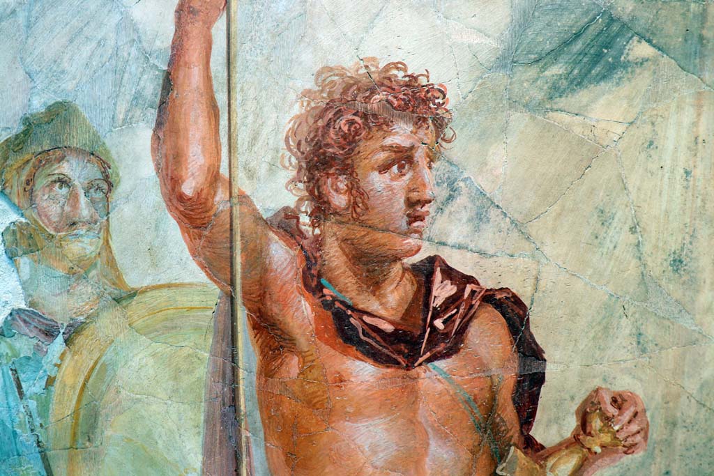 VI.17.42 Pompeii, February 2021. Triclinium 20, detail of Alexander the Great from south wall. On display in Antiquarium.
Photo courtesy of Fabien Bièvre-Perrin (CC BY-NC-SA).