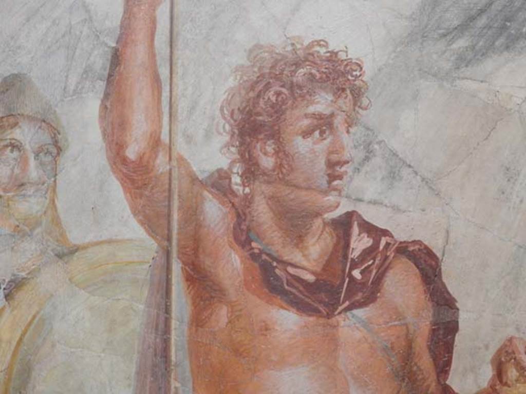 VI.17.42 Pompeii, May 2018. Triclinium 20, south wall, detail of Alexander the Great.
Archaeological Park of Pompeii, inv. 41657. Photo courtesy of Buzz Ferebee.