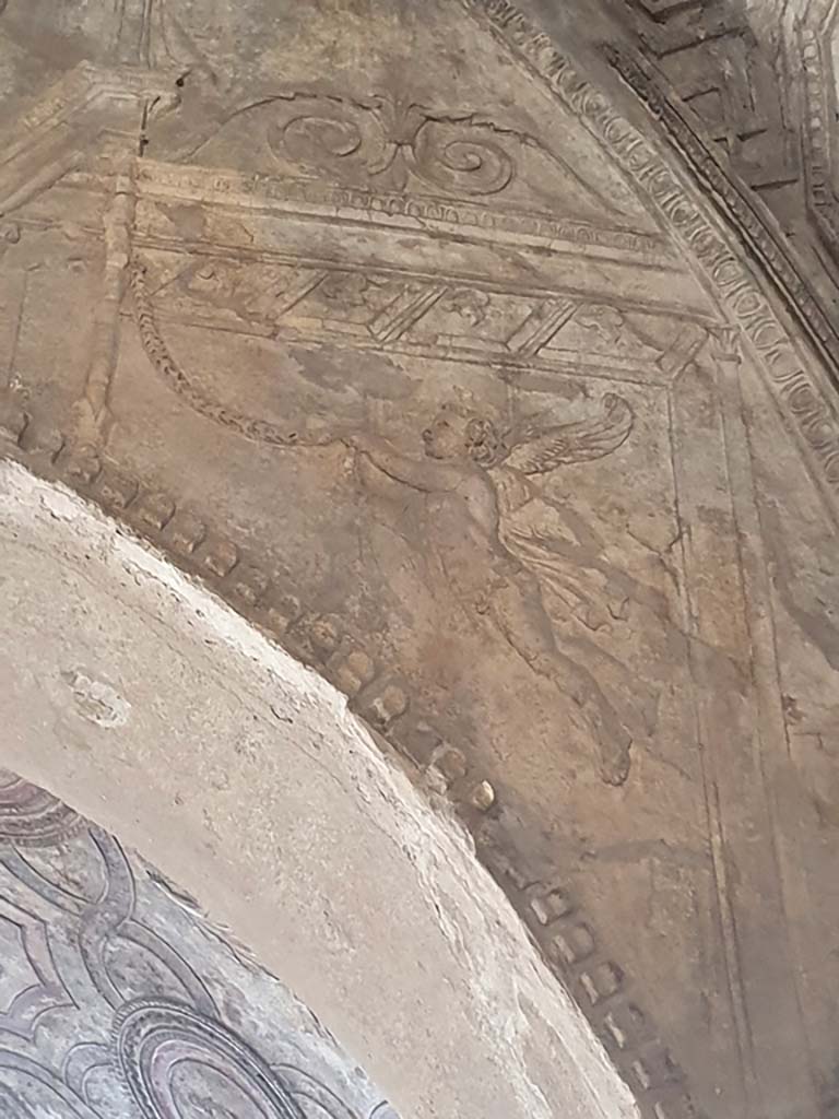 VII.1.8 Pompeii. July 2021.
Stucco from upper west wall in north-west corner in men’s changing room 2.
Foto Annette Haug, ERC Grant 681269 DÉCOR