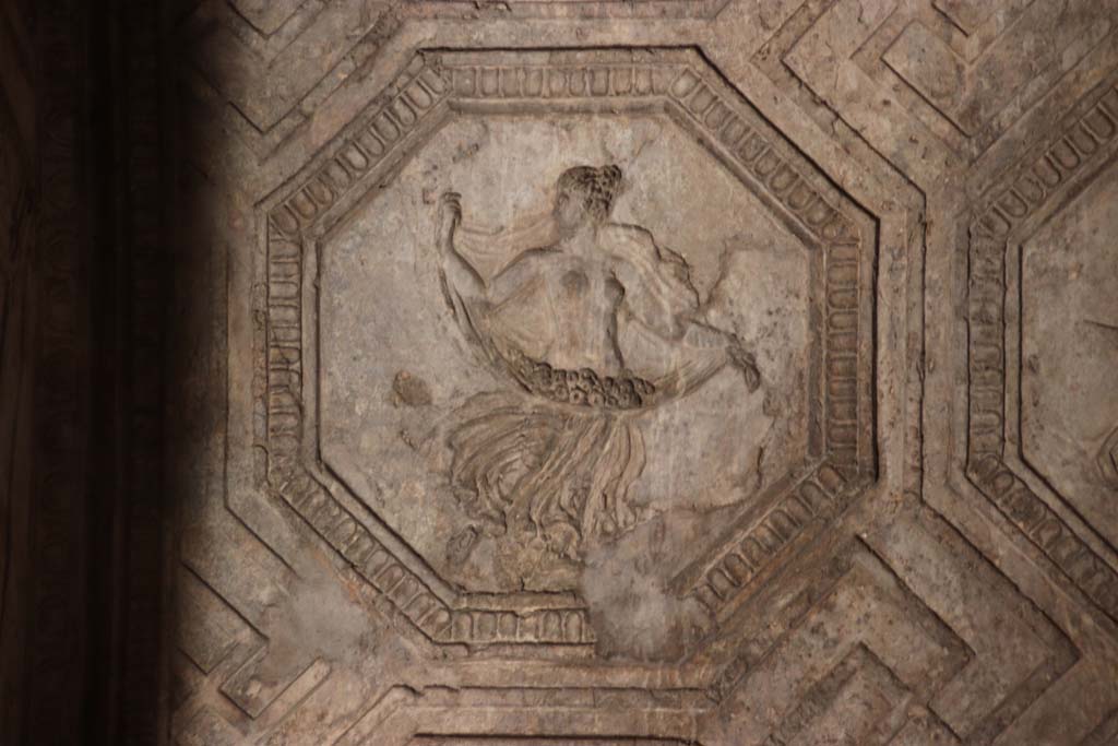 VII.1.8 Pompeii. September 2017. North wall, west end, detail of stucco decoration. Photo courtesy of Klaus Heese.