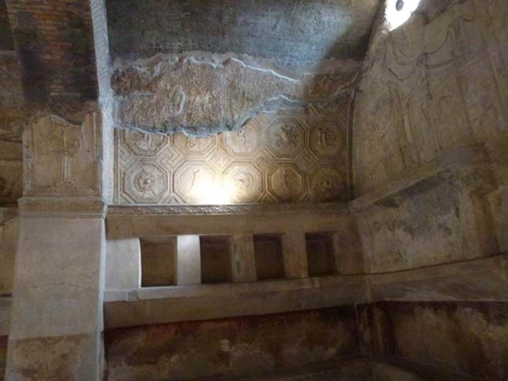 VII.1.8 Pompeii. June 2012. Niches for belongings in south-west corner of men’s changing room 2. Photo courtesy of Michael Binns.