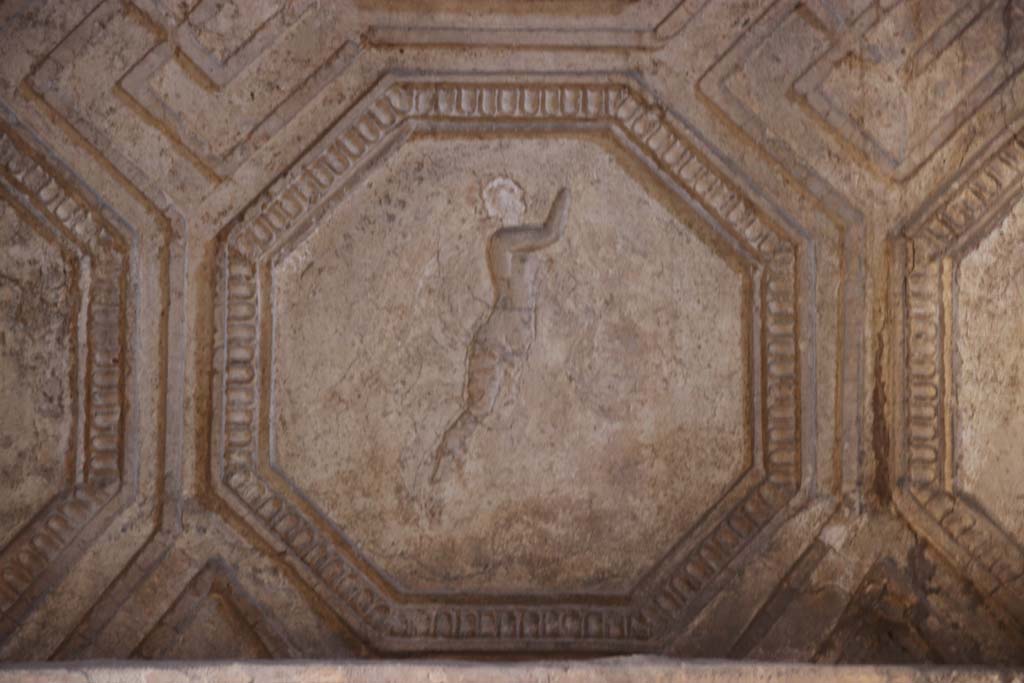 VII.1.8 Pompeii. September 2017. South wall, west end, left side, detail of stucco plaster in men’s changing room 2.
Photo courtesy of Klaus Heese.