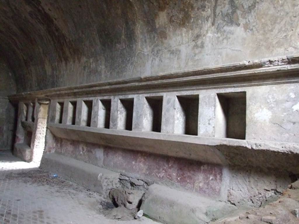 VII.1.8 Pompeii. December 2007. Niches for clothing on south side in women’s changing room 11.