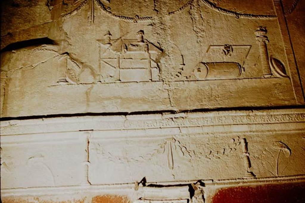 VII.1.8 Pompeii. 1957. Stucco from west wall of caldarium 9 in the Women’s Baths. Photo by Stanley A. Jashemski.
Source: The Wilhelmina and Stanley A. Jashemski archive in the University of Maryland Library, Special Collections (See collection page) and made available under the Creative Commons Attribution-Non Commercial License v.4. See Licence and use details.
J57f0120