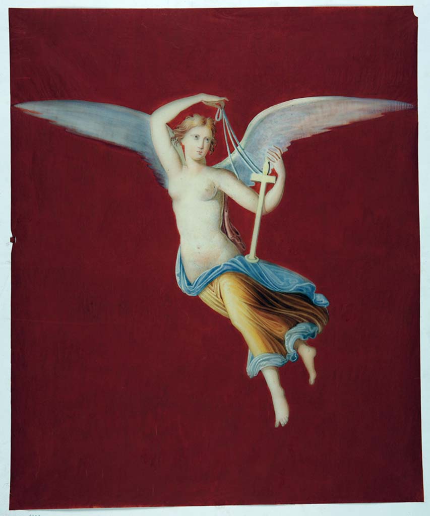 VI.1.25 Pompeii. Painting attributed to Giuseppe Abbate, of Vittoria with sword, provenanced from south wall of peristyle 31.
Now in Naples Archaeological Museum. Inventory number ADS 1223.
Photo © ICCD. http://www.catalogo.beniculturali.it
Utilizzabili alle condizioni della licenza Attribuzione - Non commerciale - Condividi allo stesso modo 2.5 Italia (CC BY-NC-SA 2.5 IT)
See Helbig, W., 1868. Wandgemälde der vom Vesuv verschütteten Städte Campaniens. Leipzig: Breitkopf und Härtel, (911).