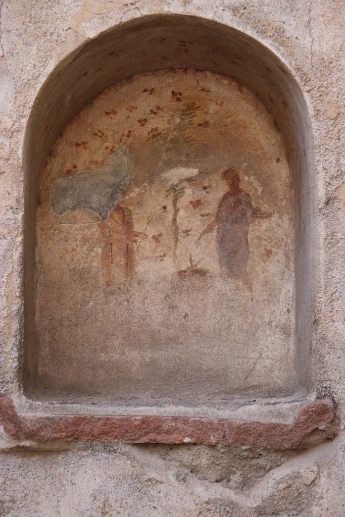 VII.1.46 Pompeii. September 2017. Room 14. Niche lararium in west wall of kitchen area.
Photo courtesy of Klaus Heese.