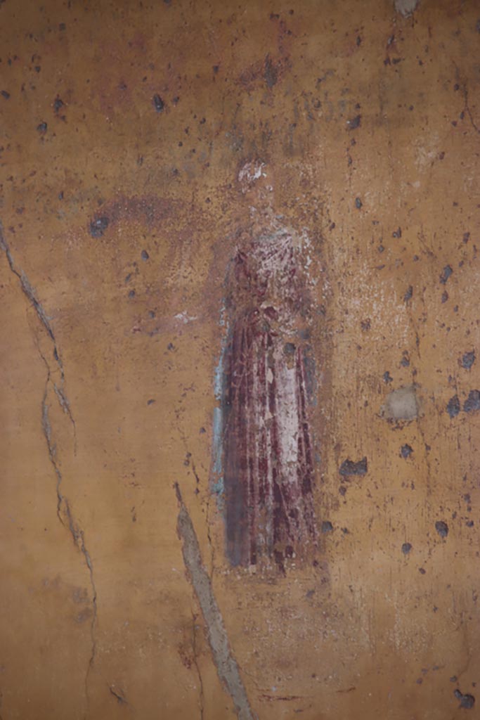 VII.1.47 Pompeii. October 2023.
Exedra 10, detail of Euterpe, from middle of side panel at west end of north wall.
Photo courtesy of Klaus Heese.