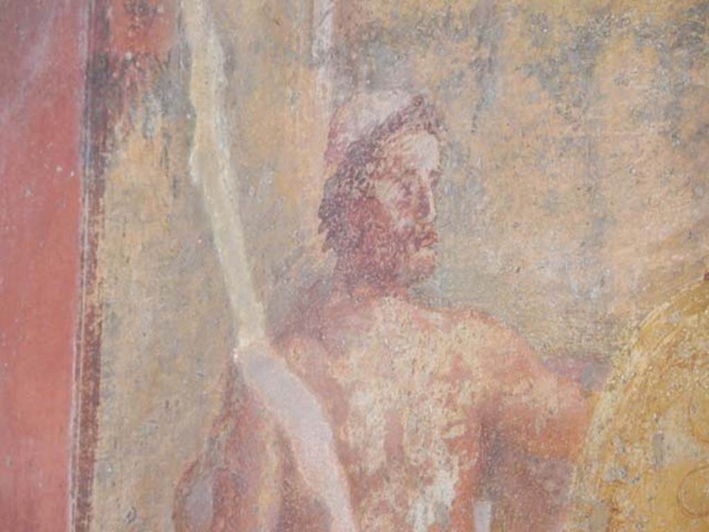 VII.1.47 Pompeii. May 2017. Exedra 10, detail of Hephaestus from painting on east wall.
Photo courtesy of Buzz Ferebee.