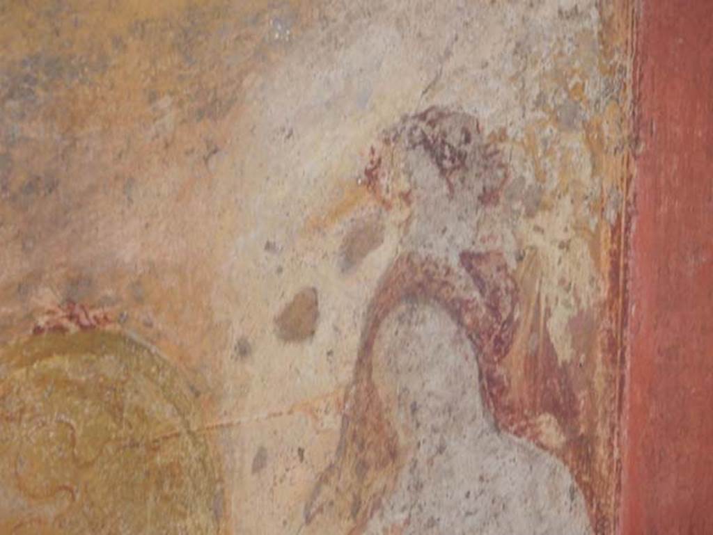 VII.1.47 Pompeii. May 2017. Exedra 10, detail of Thetis and other figure (Fate or Destiny?) from painting on east wall.
Photo courtesy of Buzz Ferebee.
See Carratelli, G. P., 1990-2003. Pompei: Pitture e Mosaici: Vol. VI. Roma: Istituto della enciclopedia italiana, p. 279.