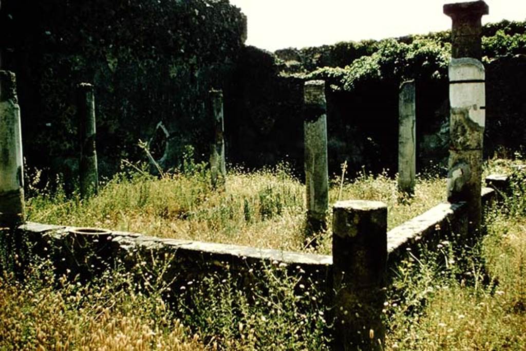 VII.1.47 Pompeii. 1957. Looking south-east across peristyle garden 19 surrounded by a low wall, at rear of atrium. Photo by Stanley A. Jashemski.
Source: The Wilhelmina and Stanley A. Jashemski archive in the University of Maryland Library, Special Collections (See collection page) and made available under the Creative Commons Attribution-Non Commercial License v.4. See Licence and use details.
J57f0129