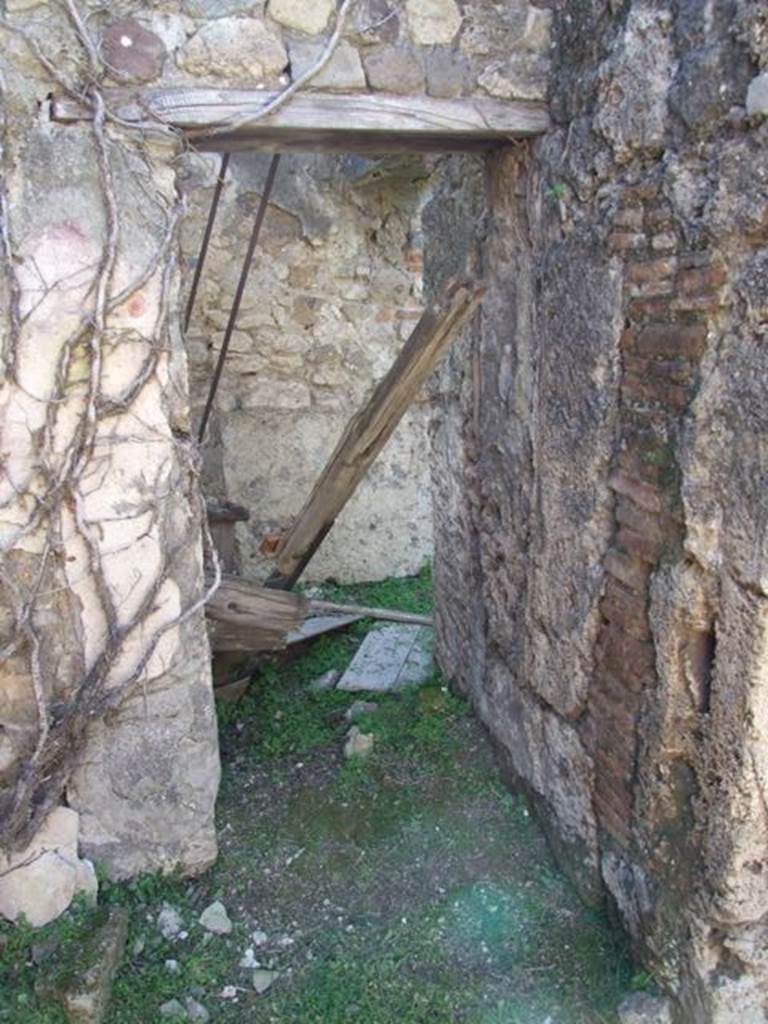 VII.2.16 Pompeii. March 2009. Small door on south wall of Room 10, leading to vestibule of corridor Room 11.