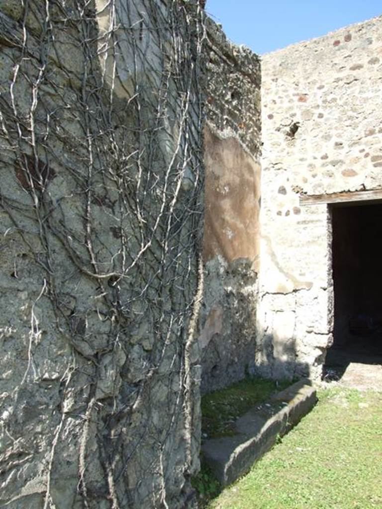 VII.2.16 Pompeii. March 2009.  North-west corner of peristyle, and site of recess for two large cupboards.
