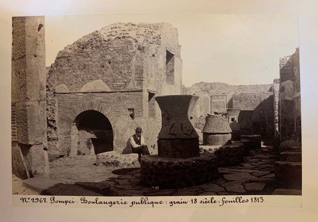 VII.2.22 Pompeii.
From an album of Michele Amodio dated 1874, entitled “Pompei, destroyed on 23 November 79, discovered in 1745”.
Looking east across bakery. Photo courtesy of Rick Bauer.