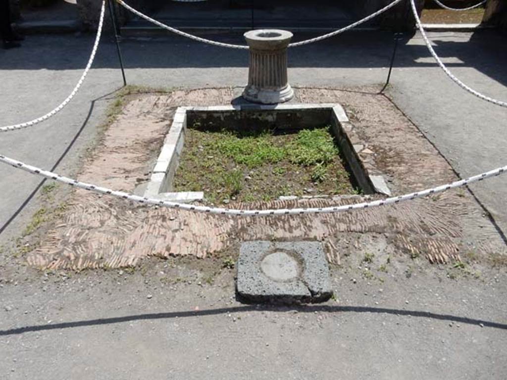 VII.4.48 Pompeii. May 2015. Room 2, looking south across impluvium in atrium.
Photo courtesy of Buzz Ferebee.