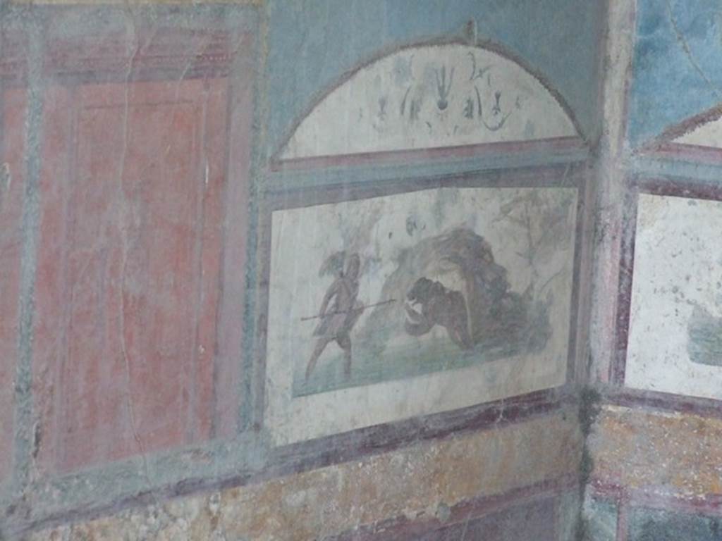 VII.4.48 Pompeii. December 2007. Room 11. Detail from East wall of Tablinum.