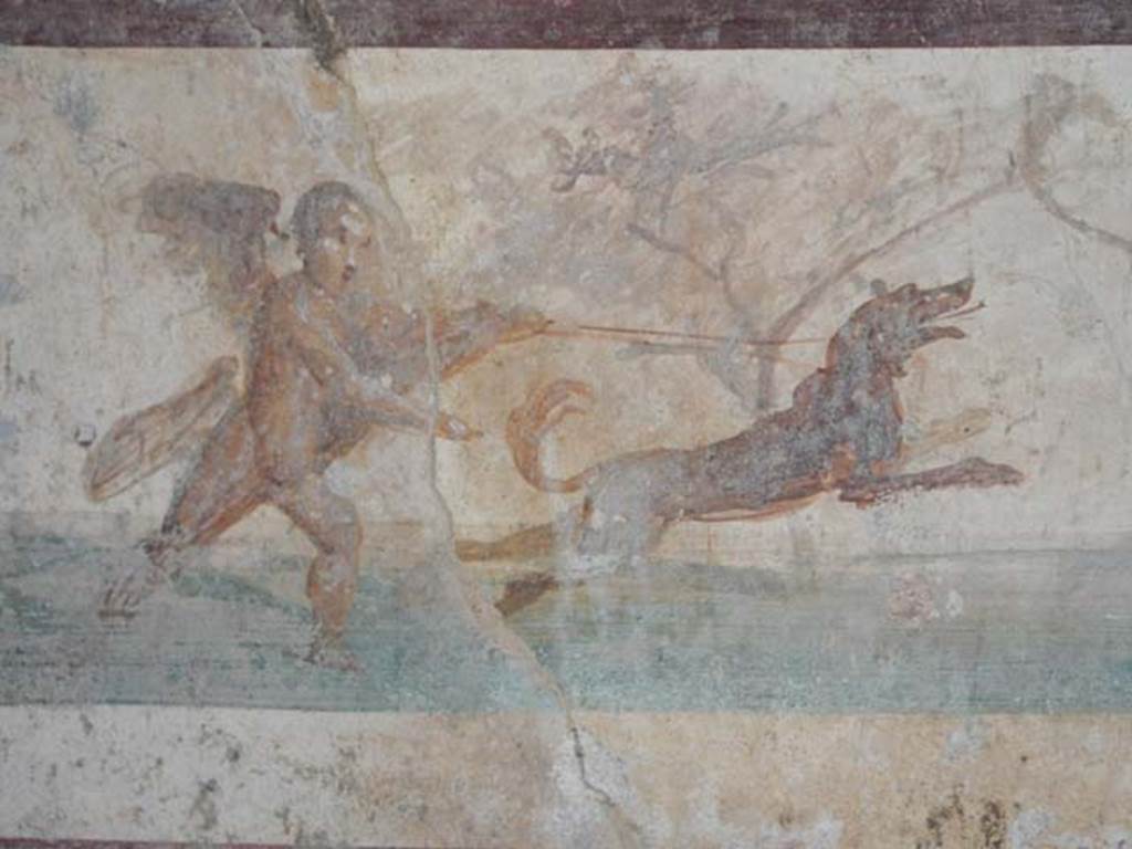 VII.4.48 Pompeii. May 2015. Room 11, detail from south wall of tablinum.
Photo courtesy of Buzz Ferebee.

