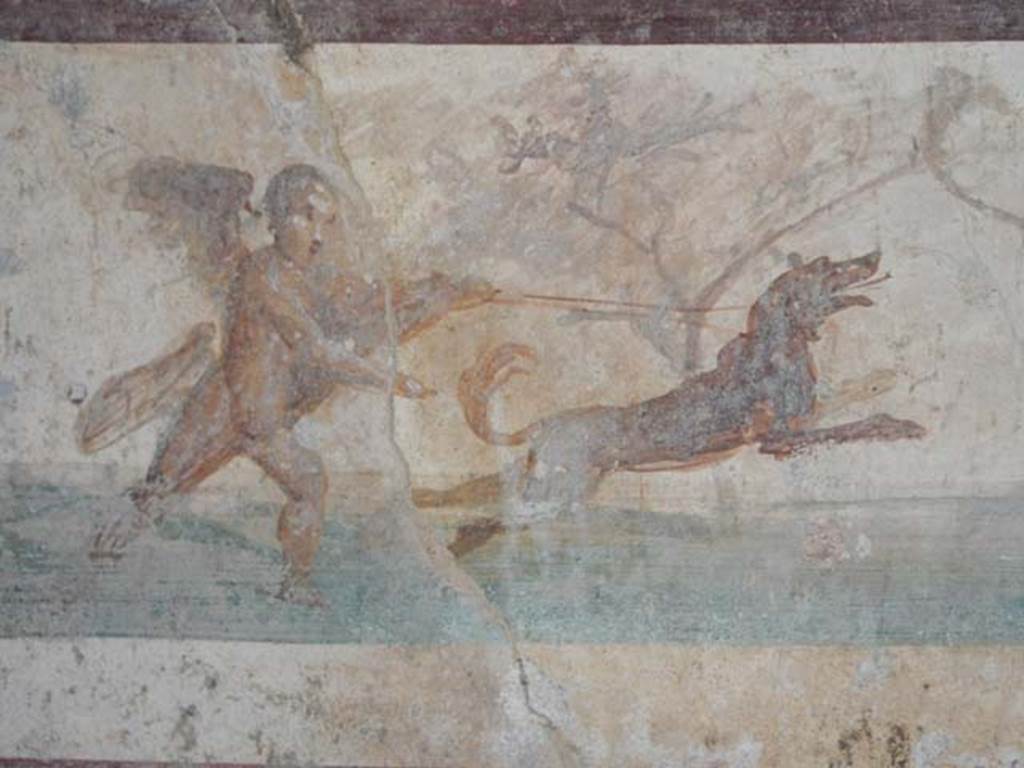 VII.4.48 Pompeii. May 2015. Room 11, detail from south wall of tablinum.
Photo courtesy of Buzz Ferebee.