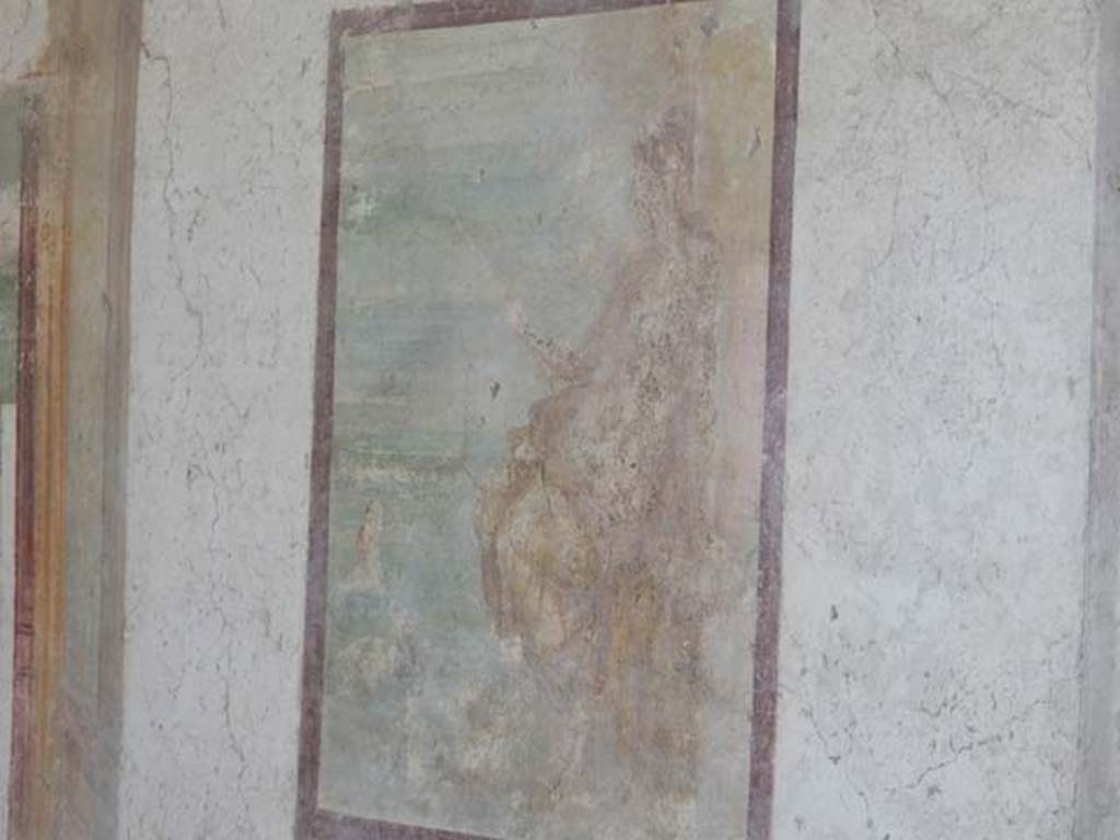 VII.4.48 Pompeii. May 2015. Room 14, wall painting of Aphrodite fishing, or Venus Pescatrice from centre of north wall of cubiculum. Photo courtesy of Buzz Ferebee.
