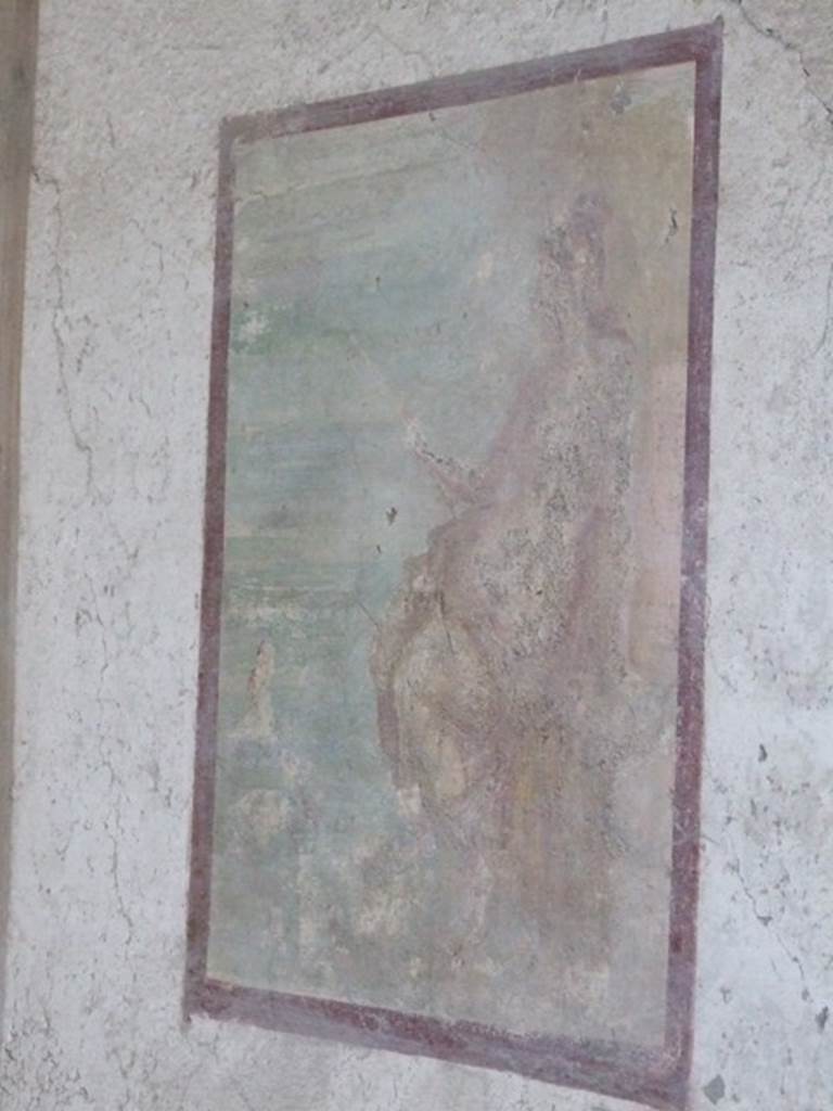 VII.4.48 Pompeii. December 2007. Room 14, cubiculum. North wall.
Detail of wall painting of Aphrodite fishing, or Venus Pescatrice.