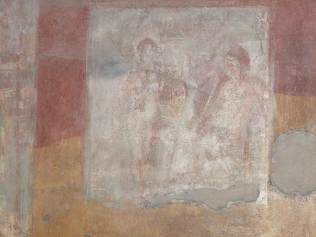 VII.4.48 Pompeii. December 2007. Room 18. Exedra. East wall. Wall painting of Apollo. See Helbig, W., 1868. Wandgemälde der vom Vesuv verschütteten Städte Campaniens. Leipzig: Breitkopf und Härtel. (221)