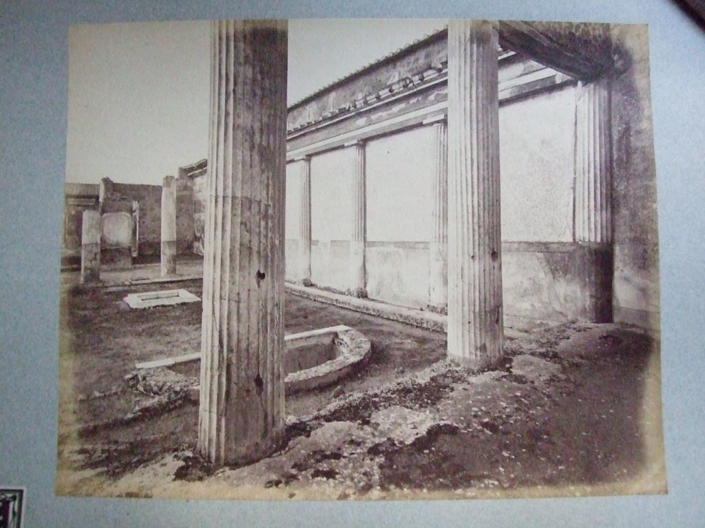VII.4.59 Pompeii. House of the Black Wall, c.1862. Looking north in peristyle o. The east side having a wall with half columns against it.
Photograph courtesy of Society of Antiquaries. Fox Collection.
See Garcia y Garcia, L., 2006. Danni di guerra a Pompei. Rome: L’Erma di Bretschneider, p.100, fig. 222.