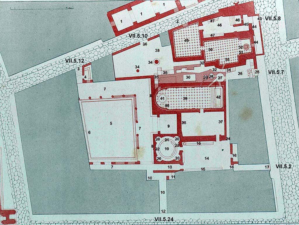 VII.5.2.7.8.10.12.24 Pompeii. Terme del Foro or Forum Baths. Plan