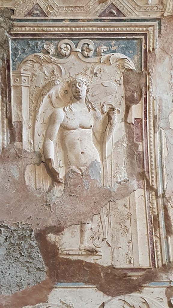 VII.5.24 Pompeii. August 2021. 
Detail of ceiling plaster stucco in south-east corner of tepidarium
Foto Annette Haug, ERC Grant 681269 DCOR.

