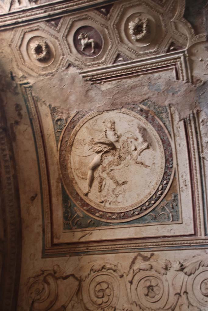 VII.5.24 Pompeii. September 2017.
Detail from ceiling plaster stucco in south-west corner of tepidarium (37). Photo courtesy of Klaus Heese.