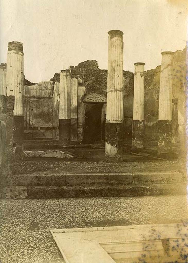 VII.7.5 Pompeii. c.1900’s. Looking north across impluvium in atrium towards peristyle and exedra. Photo courtesy of Rick Bauer.