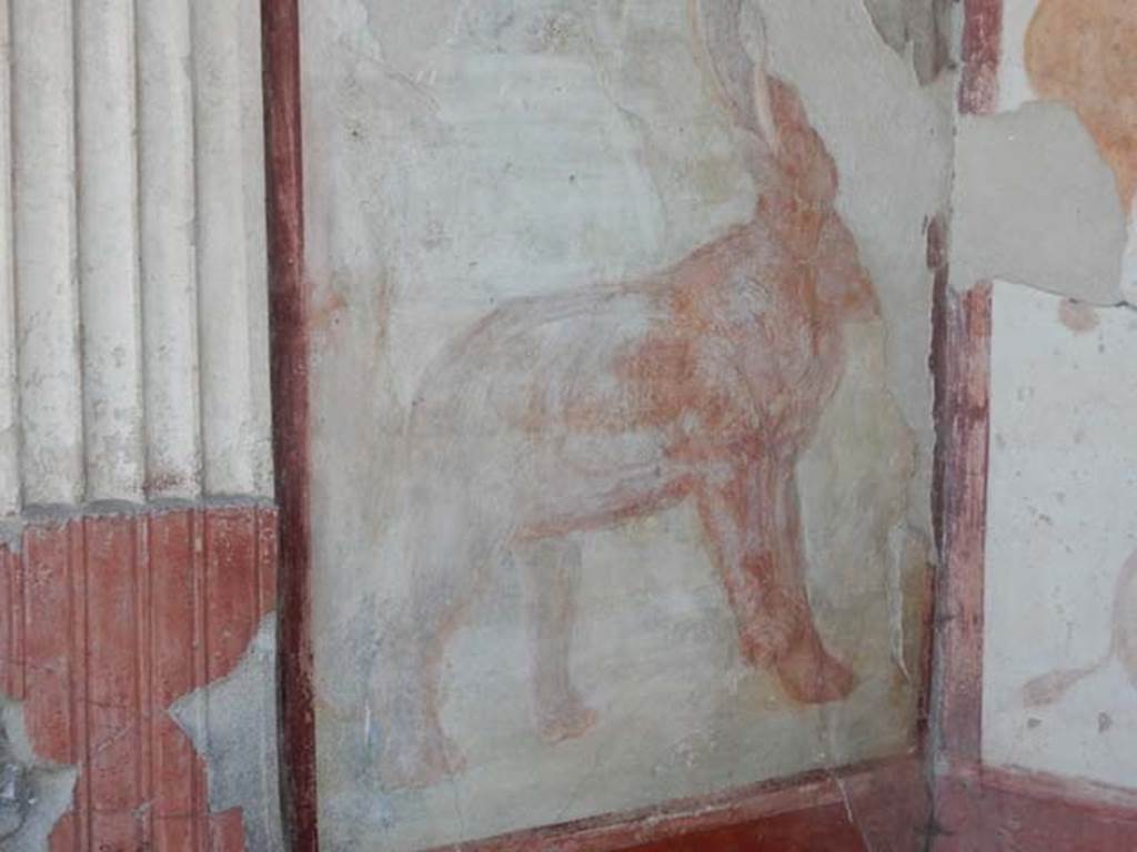 VII.7.10 Pompeii. May 2018. Peristyle, detail of animal on west wall. Photo courtesy of Buzz Ferebee.