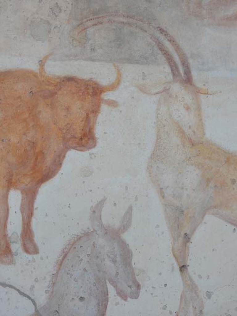 VII.7.10 Pompeii. May 2018. Details of heads of animals on north wall. Photo courtesy of Buzz Ferebee.