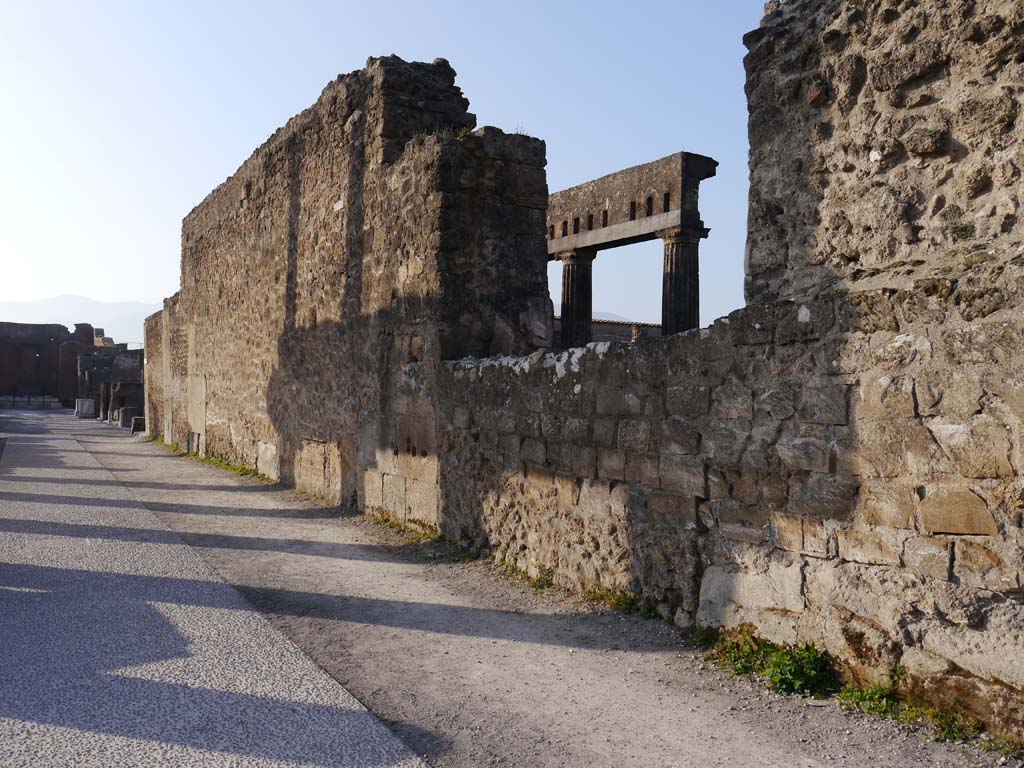 VII.7.32, Pompeii. March 2019. Exterior wall of Temple, on west side of Forum, looking south.
Foto Anne Kleineberg, ERC Grant 681269 DÉCOR.