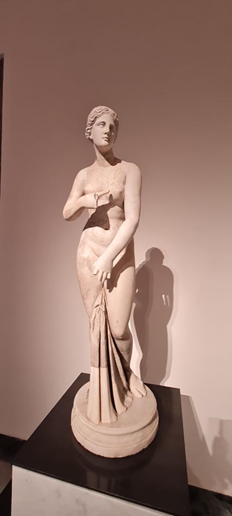 VII.7.32 Pompeii. April 2023.
White marble statue of the goddess Aphrodite.
Now on display in “Campania Romana” gallery in Naples Archaeological Museum, inv. 6294.
Photo courtesy of Giuseppe Ciaramella.