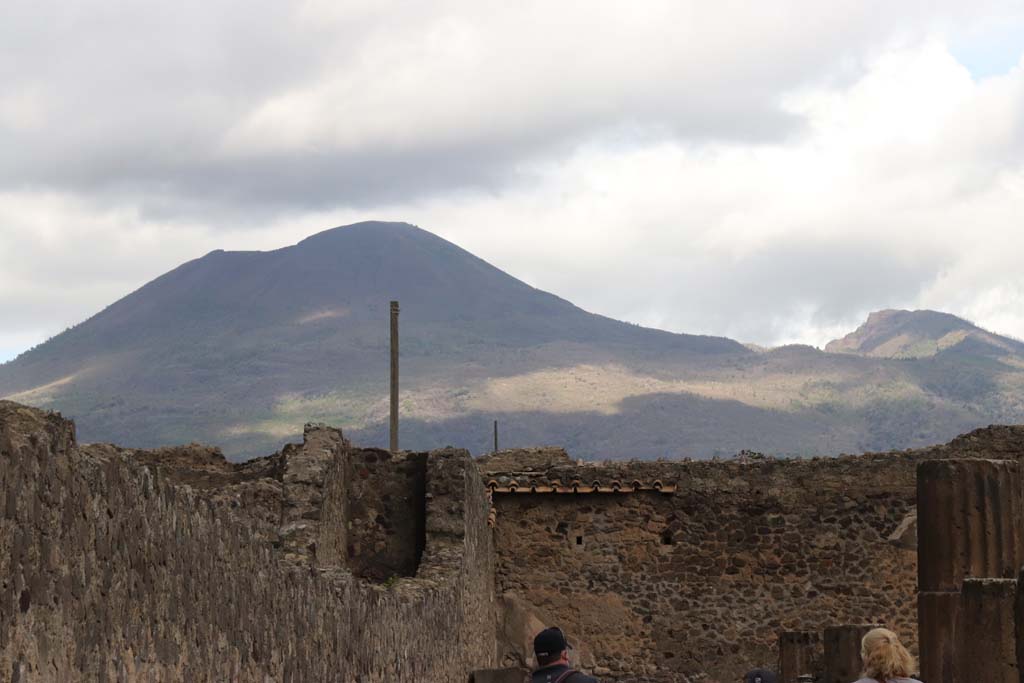 VII.7.32 Pompeii. October 2020. Looking towards north-west corner of portico. Photo courtesy of Klaus Heese.
At some stage in its early life, the wall between the Temple and the Casa di Trittolemus was rebuilt, see centre right in photo.
According to Cooley – an inscription related to changes either in the sanctuaries’ relationship with the Forum, to the east, or with private houses to the west,
gave legal permission for the blocking off of light from the spaces adjacent to the sanctuary.
For the inscription -
Marcus Holconius Rufus, duumvir with judical power for the third time and Gnaeus Egnatius Postumus, duumvir with judical power for the second time, in accordance with the decree of the town councillors paid 3,000 sesterces for the right to block off light, and saw to the building of a private wall belonging to the colonia Veneria Cornelia as far as the roof.
See Cooley, A. and M.G.L., 2004. Pompeii: A Sourcebook. London: Routledge, (p.84-5, E1 – CIL X 787 = ILS 5915 (c. before 2 BC)
