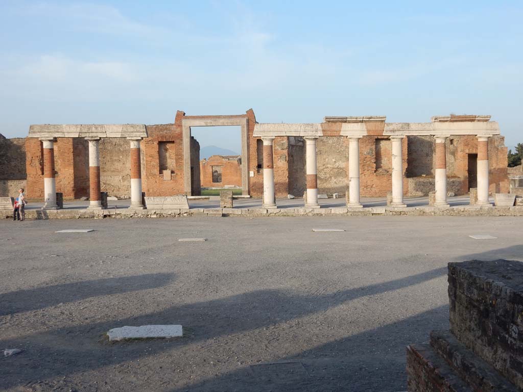 VII.8 Pompeii Forum. June 2019. Looking east across Forum towards Eumachia’s Building. Photo courtesy of Buzz Ferebee.