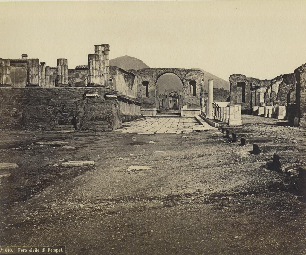 VII.8 Pompeii Forum. Old undated photograph by Rive, numbered 410. Looking north. Photo courtesy of Rick Bauer.