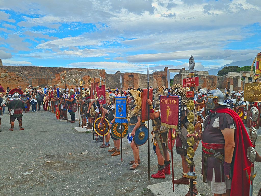 VII.8 Pompeii. 28th September 2024. 
Looking south-east across Forum, during “Ludi Pompeiani” event. Photo courtesy of Giuseppe Ciaramella.

