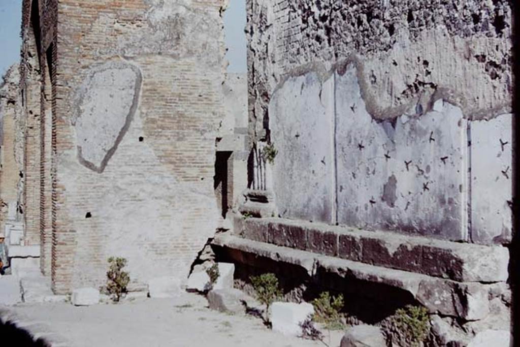 VII.8 Pompeii Forum. 1968. Looking east along bench? on outside north wall of Forum.
Photo by Stanley A. Jashemski.
Source: The Wilhelmina and Stanley A. Jashemski archive in the University of Maryland Library, Special Collections (See collection page) and made available under the Creative Commons Attribution-Non Commercial License v.4. See Licence and use details.
J68f2330