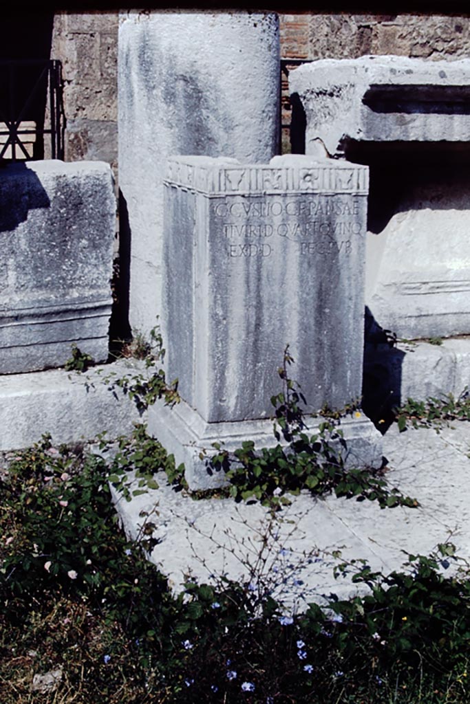 VII.8 Pompeii Forum. 1968. Looking west. Photo by Stanley A. Jashemski.
Source: The Wilhelmina and Stanley A. Jashemski archive in the University of Maryland Library, Special Collections (See collection page) and made available under the Creative Commons Attribution-Non-Commercial License v.4. See Licence and use details.
J68f0990