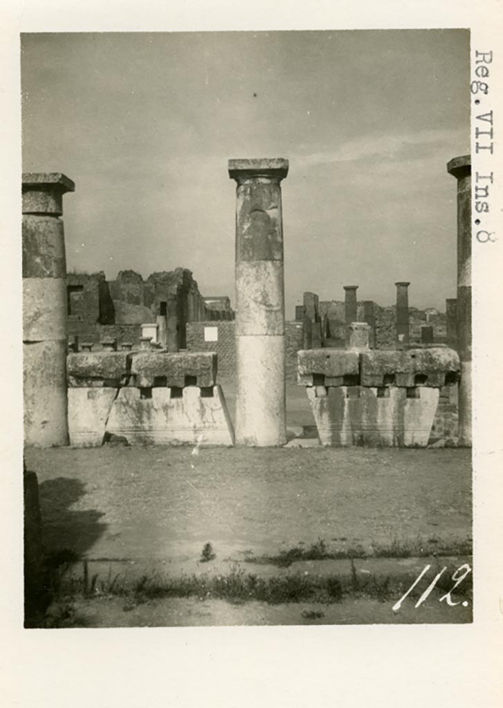 VII.8 Pompeii Forum. Pre-1937-39. Looking towards columns of portico on west side.
Photo courtesy of American Academy in Rome, Photographic Archive. Warsher collection no. 112.