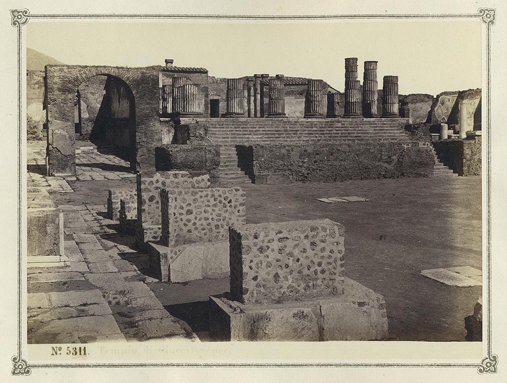 VII.8.1 Pompeii. Sommer photo numbered 5311 from an album dated January 1874.
Temple of Jupiter and Arch of Augustus in north-west corner of Forum. Photo courtesy of Rick Bauer.