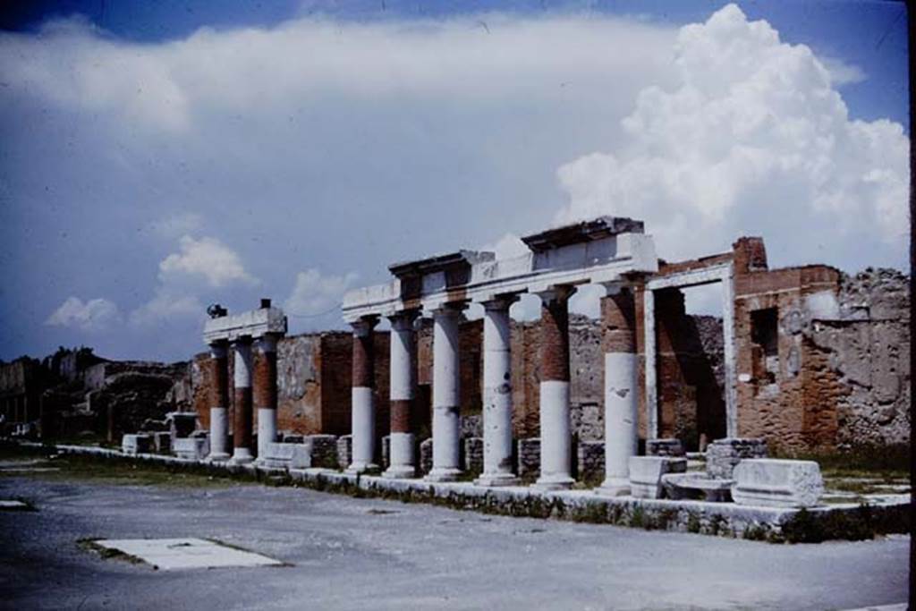 VII.9.1 Pompeii. 1964. Looking north-east towards the portico of Eumachia’s building. Photo by Stanley A. Jashemski.
Source: The Wilhelmina and Stanley A. Jashemski archive in the University of Maryland Library, Special Collections (See collection page) and made available under the Creative Commons Attribution-Non Commercial License v.4. See Licence and use details.
J64f1219