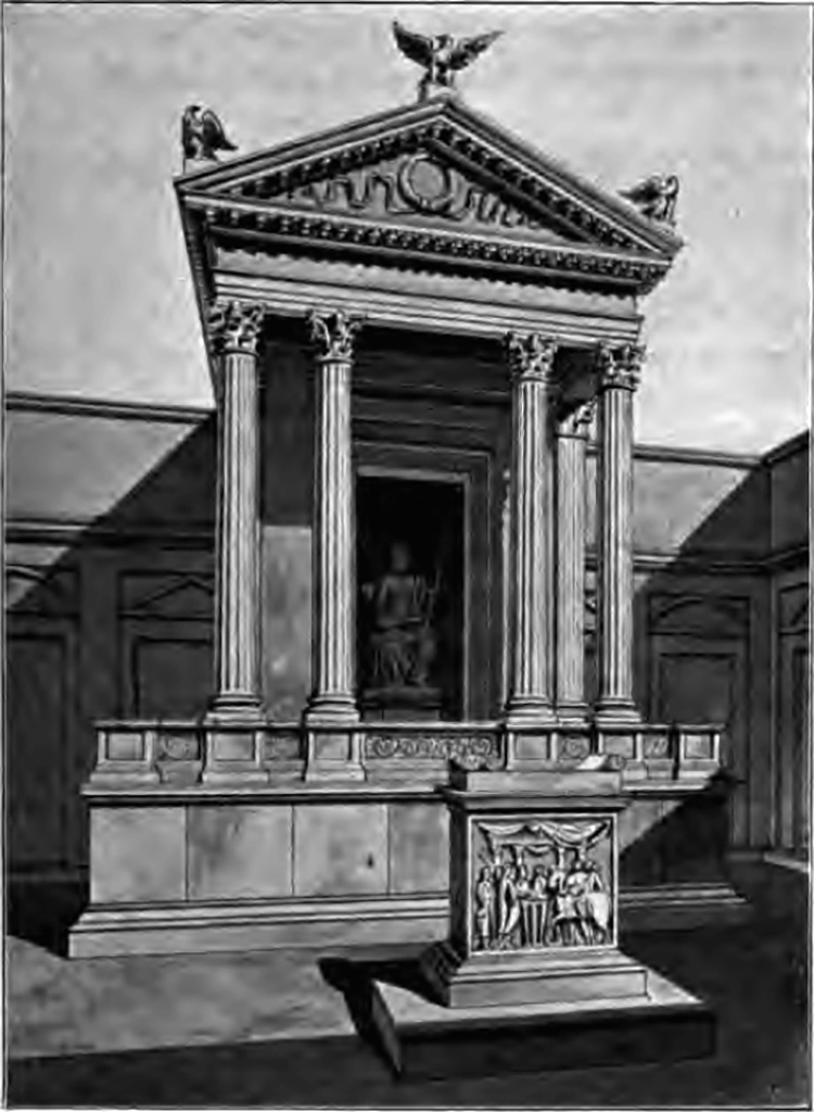 VII.9.2 Pompeii. 1900. Mau’s reconstruction of how the Temple might have looked.
See Mau, A., 1900, Pompeji: In Leben und Kunst. Leipzig: Engelmann, p. 99 (Fig 46).