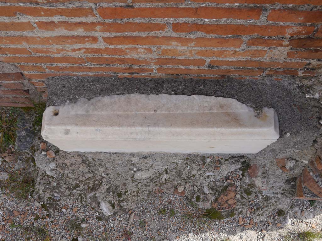 VII.9.2 Pompeii. March 2019. Detail of marble against wall on south side of doorway to cella.
Foto Anne Kleineberg, ERC Grant 681269 DÉCOR.