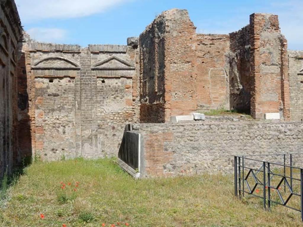 VII.9.2 Pompeii, May 2018. Looking towards east wall between north wall and steps to cella.
Photo courtesy of Buzz Ferebee.