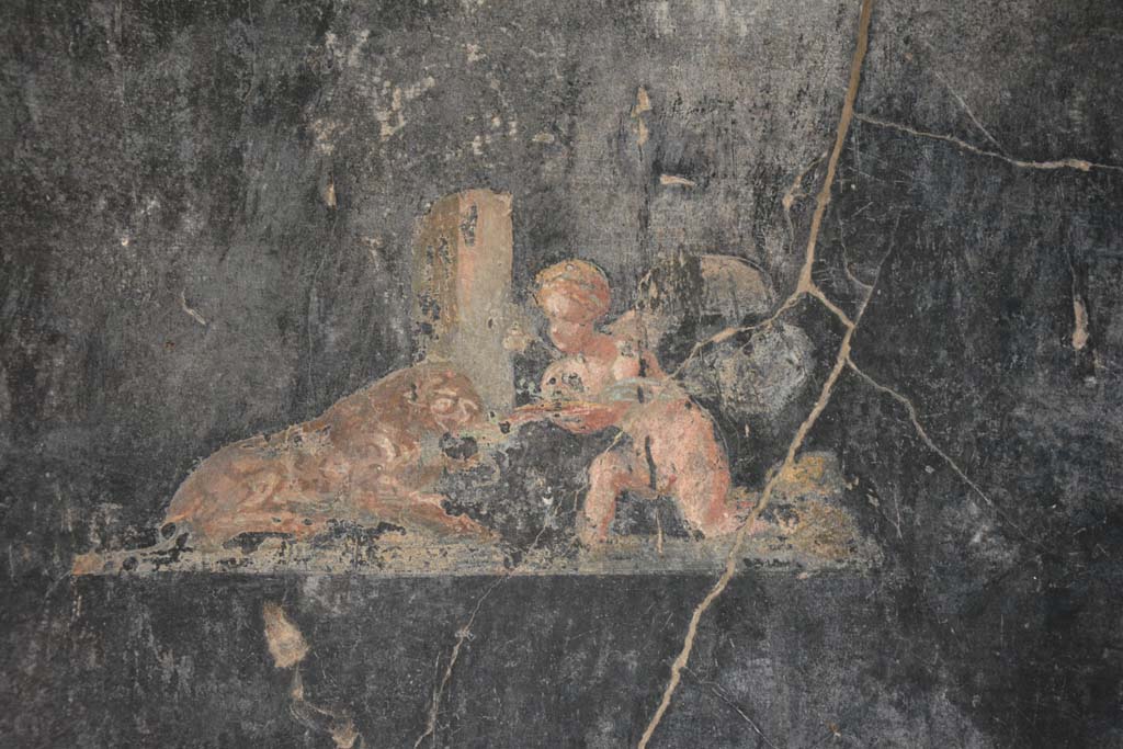 VII.16.22 Pompeii. October 2018. Room 58, detail from centre of panel on west side of central painting on north wall.
Foto Annette Haug, ERC Grant 681269 DÉCOR.