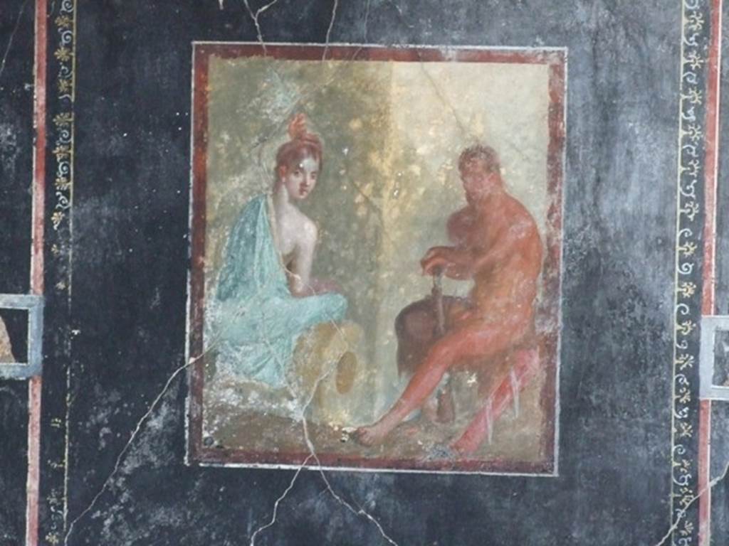 VII.16.17-22 Pompeii. December 2007. Wall painting from centre of east wall of Heracles or Hercules, and Deianira or a feminine figure